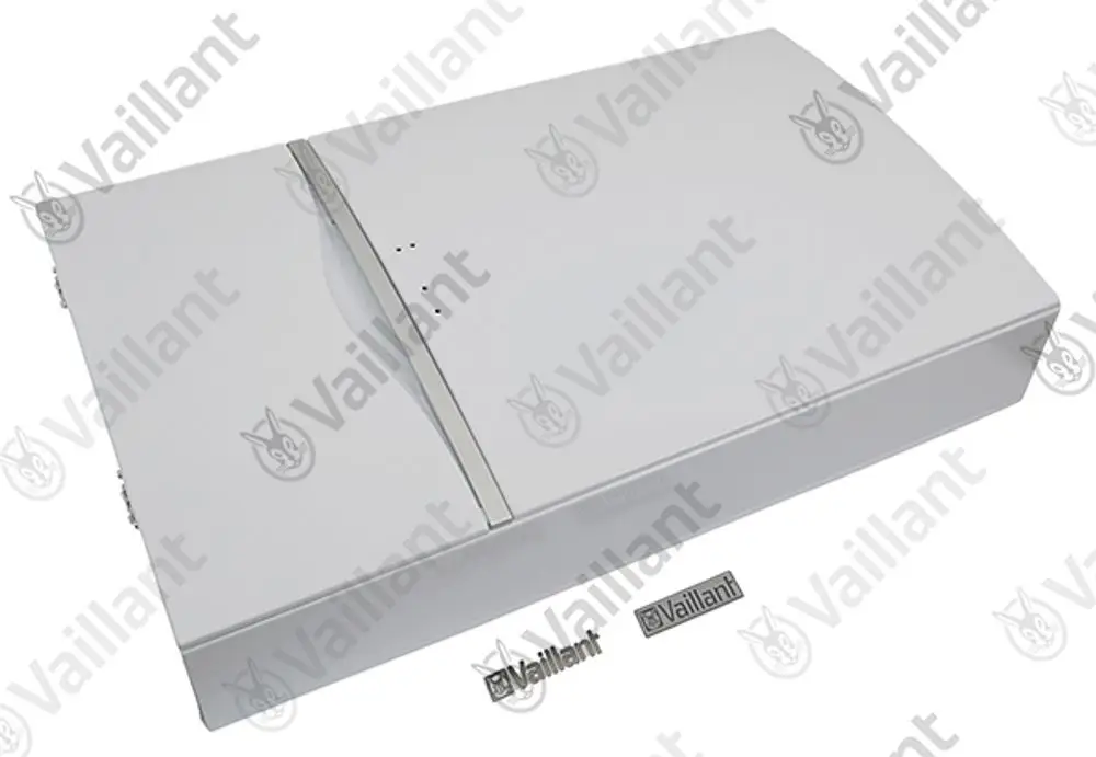 Vaillant Frontblech in weißer Farbe, mit einem schlichten, glatten Design. Das Produkt ist für Heizsysteme konzipiert und passt zu verschiedenen Modellen.